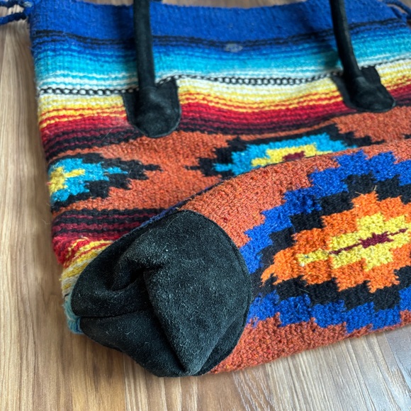 Boho Saddle Blanket Southwestern Printed Monterrey Large Tote Bag Suede Accents - Picture 9 of 15